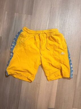 Kappa Yellow Athletic Shorts with Blue Logo Tape